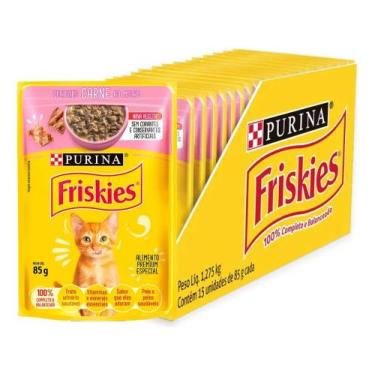 Imagem de Ração Úmida Gatos Filhotes Friskies Carne 85g Kit 15 Uni - Congratulat