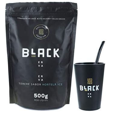 Imagem de KIT COMPLETO CUIA COPO TERERÉ + BOMBA EPOX PRETA 19CM + BLACK ERVA 500G (Hortelã Ice)