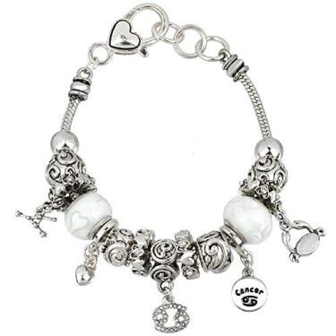 Imagem de Bracelete Falari com pingente do zodíaco multicolorido com contas de metal Murano prateadas