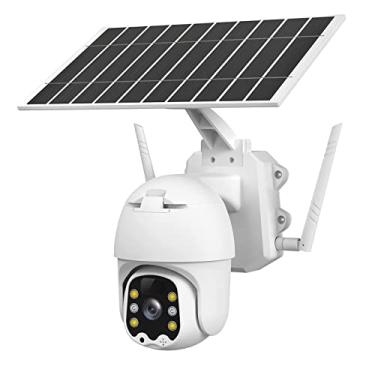 Imagem de Câmera de segurança solar ao ar livre, sem fio WiFi Pan 360° View PTZ, sistema IP Home Smart Cam com visão noturna colorida, impermeável, detecção de movimento PIR, áudio bidirecional, armazenamento SD e nuvem (branco)