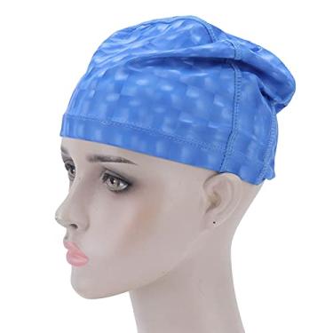 Imagem de Touca de natação PU, touca de natação de águas termais à prova d'água para proteger seus cabelos e orelhas para homens e mulheres para entusiastas da natação(Azul pérola)