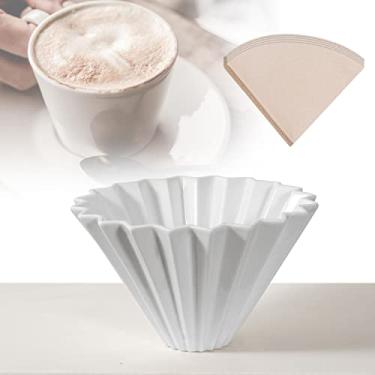 Imagem de V60 Conjunto Coador de Café e Filtro de Papel,Coador De Café De Cerâmica(Branco)