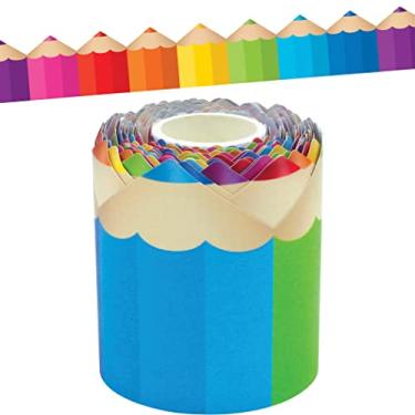 Imagem de Teacher Created Resources Lápis de cor com acabamento de borda enrolada – 15 metros – Decore quadros de avisos, paredes, mesas, janelas, portas, armários, escolas, escolas, escolas e escritórios