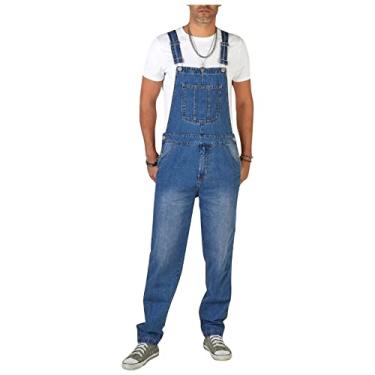 Imagem de Macacão masculino macacão cargo trabalho jeans vários bolsos jeans calça jeans casual, Azul claro, G