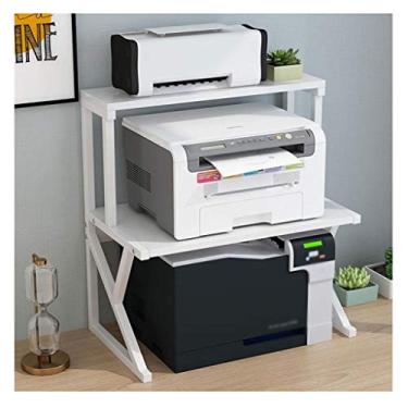 Imagem de Suporte de impressora pequeno suporte de impressora 3 camadas desktop multifuncional prateleira de máquina de fax para escritório sala de estar copiadora suporte de scanner impressora suporte de impressora de mesa para mesa (cor: branco)