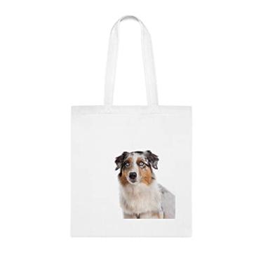 Imagem de Bolsa para cão de pastor australiano, presente para cão de pastor australiano, ideia de bolsa de ombro para cão de pastor australiano, bolsa reutilizável para cães de pastor australiano, Branco