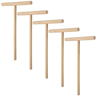 Imagem de 5 peças para fazer panquecas palito para panquecas chapa massa espalhador de madeira vara em forma de T para fazer crepe, massa de panquecas espalhador de massa para casa ferramenta de cozinha
