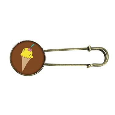 Imagem de Broche de metal retrô com estampa de sorvete cereja amarela
