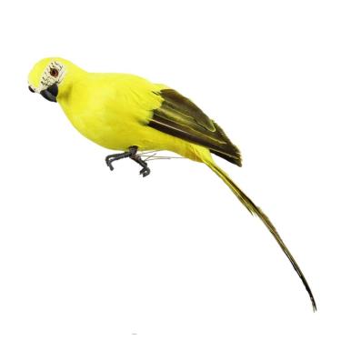 Imagem de Fenteer Simulação de papagaio estátua ornamentos para fotografia adereços arte arte arte falsa pássaros emplumados estátua para paisagem decoração de árvore de parede, amarelo