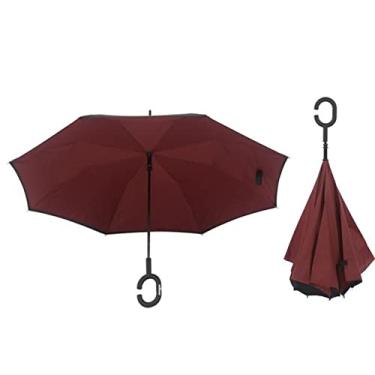 Imagem de Guarda Chuva Invertido Sombrinha Abre Fecha ao Contrário Duplo Tecido Cor:Bordô