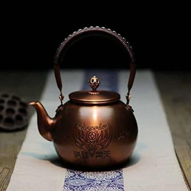 Imagem de Bule De Chá De Cobre Sólido Feito À Mão Chaleira De Fogão Bule De Chá De Cobre Gravado Grosso Chaleira De Fogão Bule De Chá Assobiando Chaleira Para Fogão Infusores De Bule De Chá Para Chá A Grane