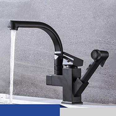 Imagem de Torneiras de cozinha retráteis de alça única de 2 funções Torneira de cozinha Torneiras de aço inoxidável Torneira misturadora de água quente e fria, 3