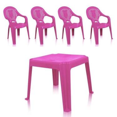 Imagem de Kit 1 Mesa 45X45cm E 4 Cadeiras Decoradas Teddy Infantil Rosa - Antare