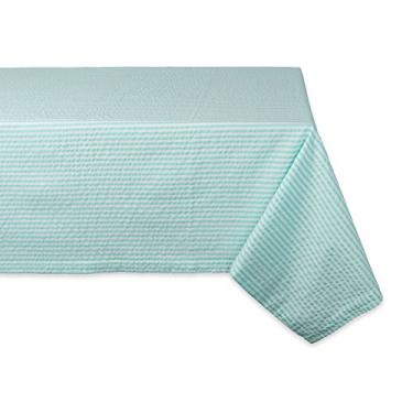 Imagem de DII Toalha de mesa listrada de algodão Seersucker para casamentos, piqueniques, festas de verão e uso diário, 152 x 213 cm, azul piscina