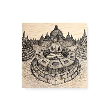 Imagem de Arte Maníacos Quadro decorativo com moldura caixa branca em Madeira - Budismo Linhas - 30x30cm