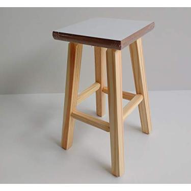 Imagem de Banqueta Média Hardman Madeira 47 Cm Natural Ass. Quadrado MDF Bco