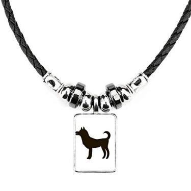 Imagem de DIYthinker Colar de cachorro preto com pingente de corda de couro de torque