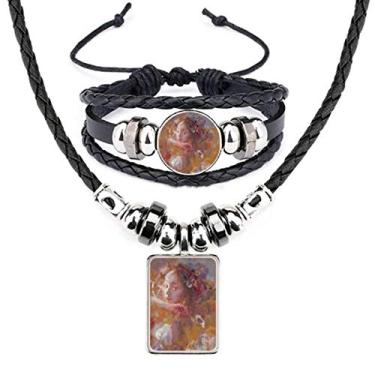 Imagem de Orange XJJ Pintura a óleo Art Deco, presente, moda, colar de couro, conjunto de joias