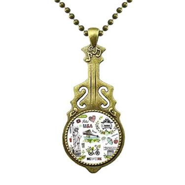 Imagem de DIYthinker Colar de grafite Spring Liberty New York America com pingente de música de guitarra antiga