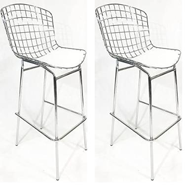 Imagem de Kit 2 Banquetas BERTÓIA Cromada assento branco tubular altura 70cm - Poltronas do Sul
