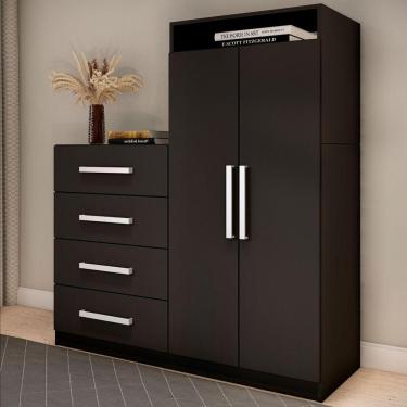 Imagem de Cômoda Paris 2 Portas 4 Gavetas Preto Fosco - Panorama Móveis