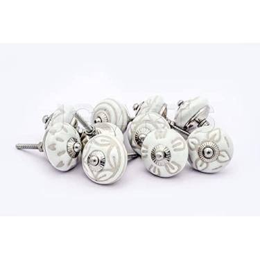 Imagem de Puxador de gaveta JGARTS 20 puxadores de cerâmica pintados à mão, White