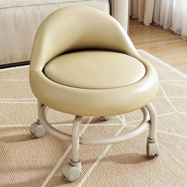 Imagem de Assento de rolo baixo, cadeira de banco de roda, almofada de couro, assentos de rolo com encosto, pequenos assentos giratórios de 360 ​​graus para home office, fitness, assento giratório red