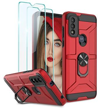 Imagem de Capa para Moto G Pure, capa para Moto G Power 2022 com suporte e capa de câmera integrada, capa de telefone traseira de policarbonato rígido à prova de choque de grau militar 360 para Motorola G Pure, vermelha