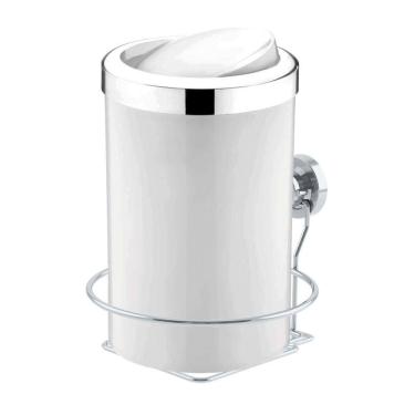 Imagem de Kit Lixeira 8 Litros Basculante Com Suporte De Ventosa Para Banheiro Cozinha Branco Cromado - Future