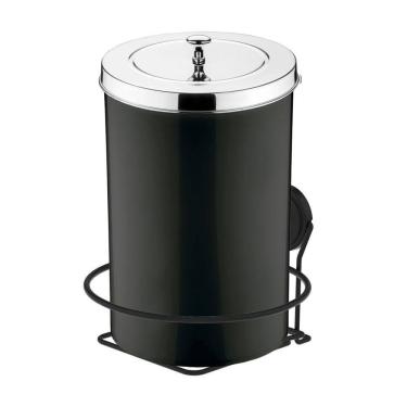 Imagem de Kit Lixeira 8 Litros Com Suporte Adesivo Para Cozinha Banheiro Preto Cromado - Future