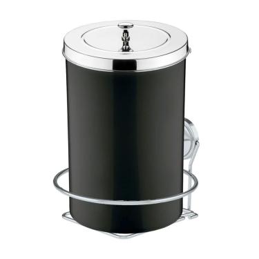 Imagem de Kit Lixeira 8 Litros Com Suporte Adesivo Para Banheiro Cozinha Preto Cromado - Future