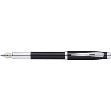 Imagem de Sheaffer 100 canetas-tinteiro de laca preta brilhante com acabamento cromado polido e ponta média