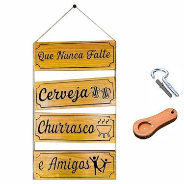 Imagem de Kit Plaquinha Decoração Área Gourmet Cantinho Churrasco Cerveja Entalhada em Madeira Nobre
