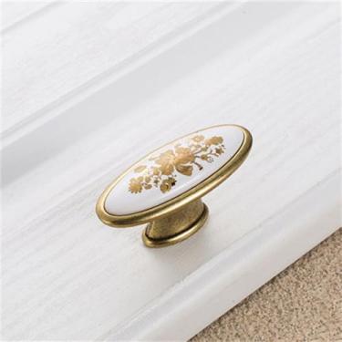 Imagem de Armário de cozinha alça de armazenamento flor de ouro cerâmica maçaneta da porta do armário antigo puxa ferragens, 730 antigo