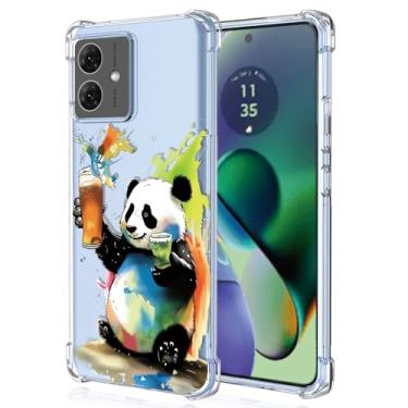 Imagem de XINYEXIN Capa transparente para Motorola Moto G54, fina à prova de choque TPU bumper capa de telefone transparente padrão fofo, arte legal colorida grafite série - panda