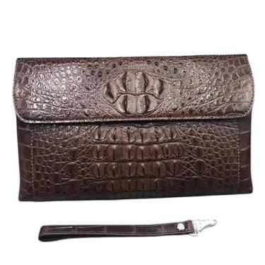 Imagem de Bolsa de pulso masculina de couro de crocodilo exótico genuíno em couro de crocodilo exótico masculino grande, Marrom
