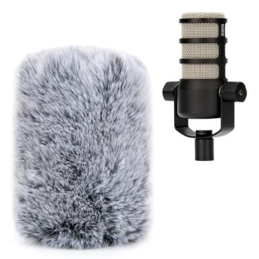 Imagem de Capa peluda de filtro pop PodMic - Capa de para-brisa de microfone personalizada para microfone Podcasting Rode PodMic para bloquear plosivas (cinza)