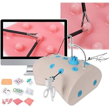 Imagem de Kit de caixa de treinamento para simulador de cirurgia laparoscópica, caixa de treinamento laparoscópica altamente biônica de furo único com 10 módulos de treinamento e 4 ferramentas cirúrgi