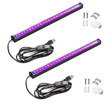 Imagem de U4GLORY Barra de luz preta, 10 W, 30 cm, luz preta para armário, luminária USB UV preta para pôster de tapeçaria fluorescente, pintura corporal, decorações de Halloween, festa de Natal, com interruptor liga/desliga (pacote com 2)