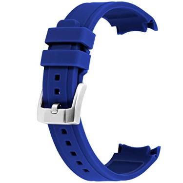 Imagem de YISIWERA Pulseira de relógio premium Crafter silicone com pontas curvas universais de borracha azul 22 mm pulseira de aço inoxidável escovado fivela para homens e mulheres