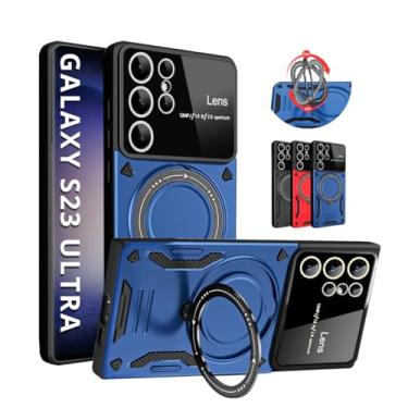 Imagem de Capa Capinha Case Armor Anel Magnetica Safe Para Galaxy S23 Ultra (Tela 6.8') + Anel Suporte + Proteção De Câmera + Carregamento Por Indução - Anti Impacto (Azul)