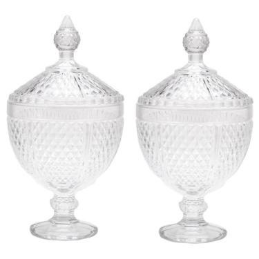 Imagem de Kit 2 Potiches de Cristal com Pé Bico de Jaca Perseu Lyor Bomboniere com Tampa Pote