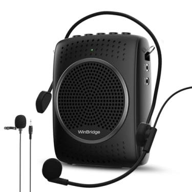 Imagem de Conjunto de microfone e alto-falante de amplificador de voz ultra portátil - Mini alto-falante com 2 microfones, amplificador recarregável com microfone de lavanda/fone de ouvido para professores,