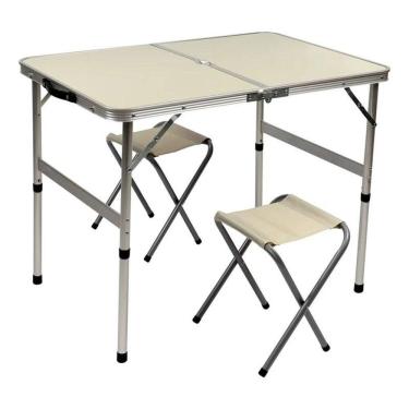Imagem de Mesa Camping Dobrável 2 Banquetas Trail Branco