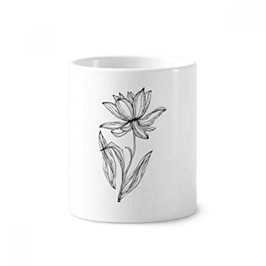 Imagem de Black Line Lotus Flower Flower Plant Flower Brush Pen Holder Caneca Branca Cerâmica 355 ml