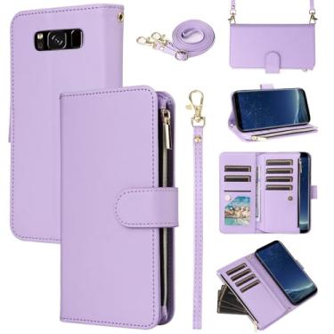 Imagem de Furill Capa carteira para Samsung Galaxy S8 Plus com alça de pulso, alça de ombro transversal, bolsa com zíper, 11+ compartimentos para cartões, capa protetora para celular S8plus S 8 8plus 8S Edge
