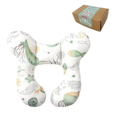 Imagem de Wedfull Travesseiros de pescoço para bebê, confortável para viagem, cabeça e pescoço, para carrinho de bebê, travesseiro de viagem de algodão PP macio para recém-nascidos de 0 a 2 anos, oceano