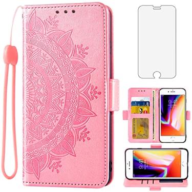 Imagem de Asuwish Compatível com iPhone 7/8/SE 2020/2022, capa tipo carteira de vidro temperado, capa flip para celular iPhone 7, iPhone8, 7s, 8s, SE2020, SE2022, 2, 3, 3ª geração, SE2, SE3, ouro rosa