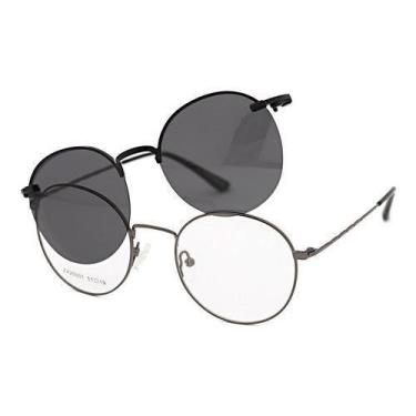 Imagem de Armação Óculos Grau 2 Em 1 Clipon Redondo Masculino Joe - Shark Óculos