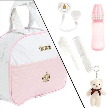 Imagem de Bolsa Maternidade Enxoval 06 Itens Rosa/Branca Bebê Reborn - Love